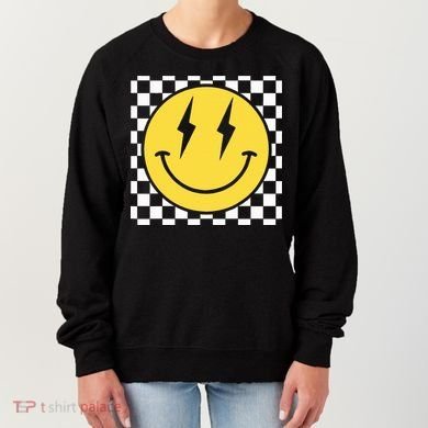 Retro Happy Face Distressed Checkered Pattern Smile Face Women's Sweatshirt