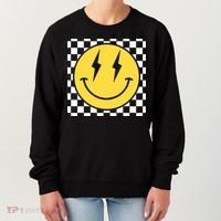 Retro Happy Face Distressed Checkered Pattern Smile Face Women's Sweatshirt thumb 0