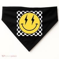 Retro Happy Face Distressed Checkered Pattern Smile Face USA-Made Doggie Bandana thumb 0
