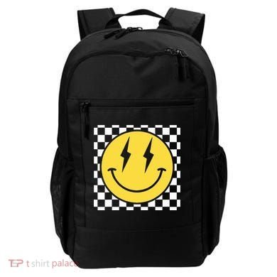 Retro Happy Face Distressed Checkered Pattern Smile Face Backpack