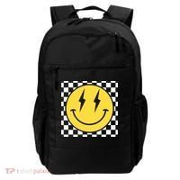 Retro Happy Face Distressed Checkered Pattern Smile Face Backpack thumb 0
