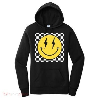 Retro Happy Face Distressed Checkered Pattern Smile Face Women's Hoodie