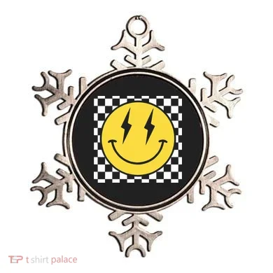 Retro Happy Face Distressed Checkered Pattern Smile Face Ornament