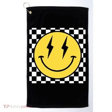 Retro Happy Face Distressed Checkered Pattern Smile Face Golf Towel