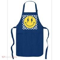 Retro Happy Face Distressed Checkered Pattern Smile Face Apron thumb 0