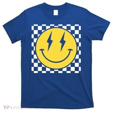Retro Happy Face Distressed Checkered Pattern Smile Face T-Shirt