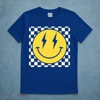 Retro Happy Face Distressed Checkered Pattern Smile Face T-Shirt thumb 5