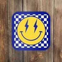 Retro Happy Face Distressed Checkered Pattern Smile Face Coaster thumb 0