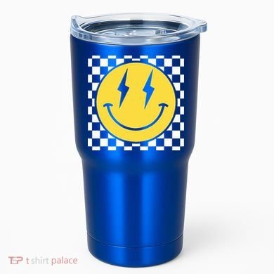 Retro Happy Face Distressed Checkered Pattern Smile Face Tumbler