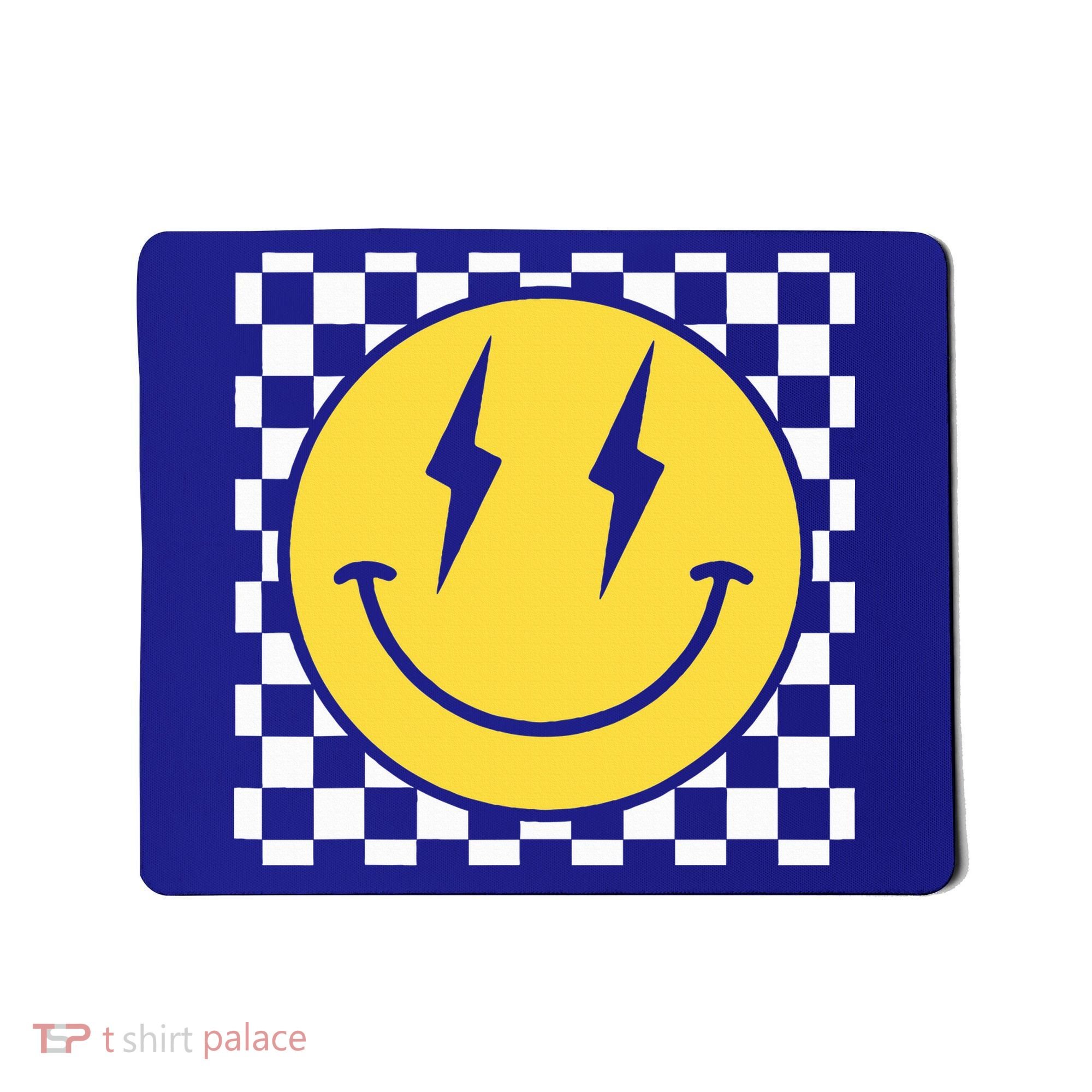 Retro Happy Face Distressed Checkered Pattern Smile Face Mousepad
