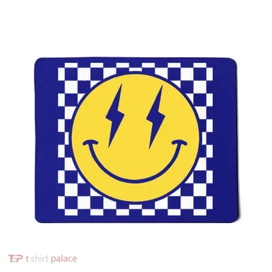 Retro Happy Face Distressed Checkered Pattern Smile Face Mousepad