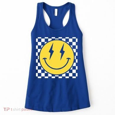 Retro Happy Face Distressed Checkered Pattern Smile Face Women's Tank Top