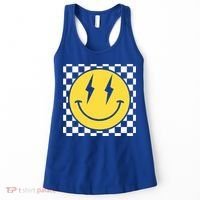 Retro Happy Face Distressed Checkered Pattern Smile Face Women's Tank Top thumb 0