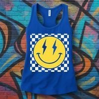 Retro Happy Face Distressed Checkered Pattern Smile Face Women's Tank Top thumb 3