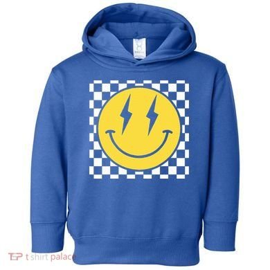 Retro Happy Face Distressed Checkered Pattern Smile Face Toddler Hoodie