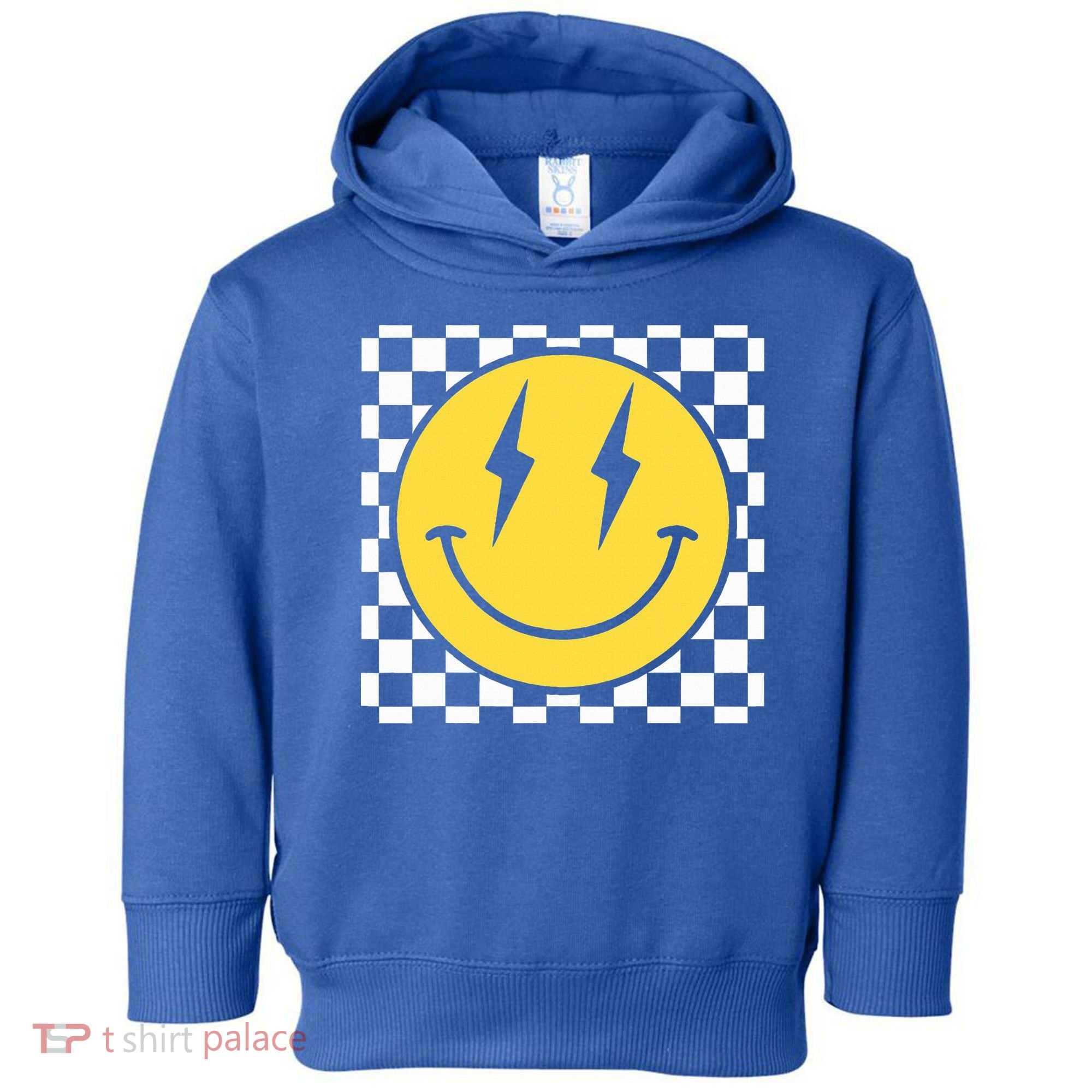Retro Happy Face Distressed Checkered Pattern Smile Face Toddler Hoodie