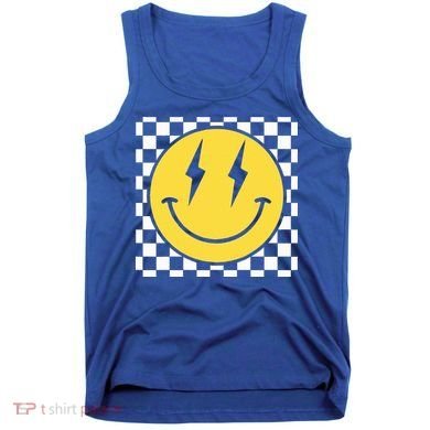 Retro Happy Face Distressed Checkered Pattern Smile Face Tank Top