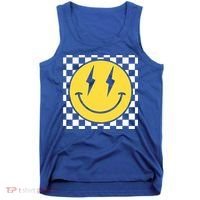 Retro Happy Face Distressed Checkered Pattern Smile Face Tank Top thumb 0