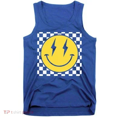 Retro Happy Face Distressed Checkered Pattern Smile Face Tank Top