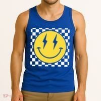 Retro Happy Face Distressed Checkered Pattern Smile Face Tank Top thumb 3