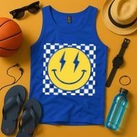 Retro Happy Face Distressed Checkered Pattern Smile Face Tank Top thumb 4
