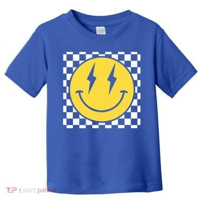 Retro Happy Face Distressed Checkered Pattern Smile Face Toddler T-Shirt
