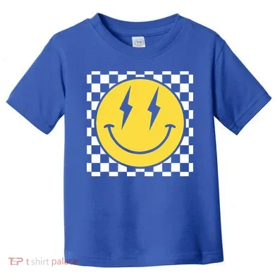 Retro Happy Face Distressed Checkered Pattern Smile Face Toddler T-Shirt