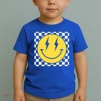 Retro Happy Face Distressed Checkered Pattern Smile Face Toddler T-Shirt thumb 2