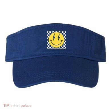Retro Happy Face Distressed Checkered Pattern Smile Face Visor