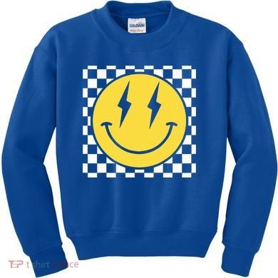 Retro Happy Face Distressed Checkered Pattern Smile Face Kids Sweatshirt