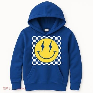 Retro Happy Face Distressed Checkered Pattern Smile Face Kids Hoodie