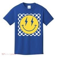 Retro Happy Face Distressed Checkered Pattern Smile Face Kids T-Shirt thumb 0