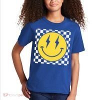 Retro Happy Face Distressed Checkered Pattern Smile Face Kids T-Shirt thumb 2