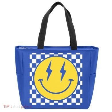 Retro Happy Face Distressed Checkered Pattern Smile Face Bag