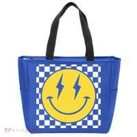 Retro Happy Face Distressed Checkered Pattern Smile Face Tote Bag thumb 0