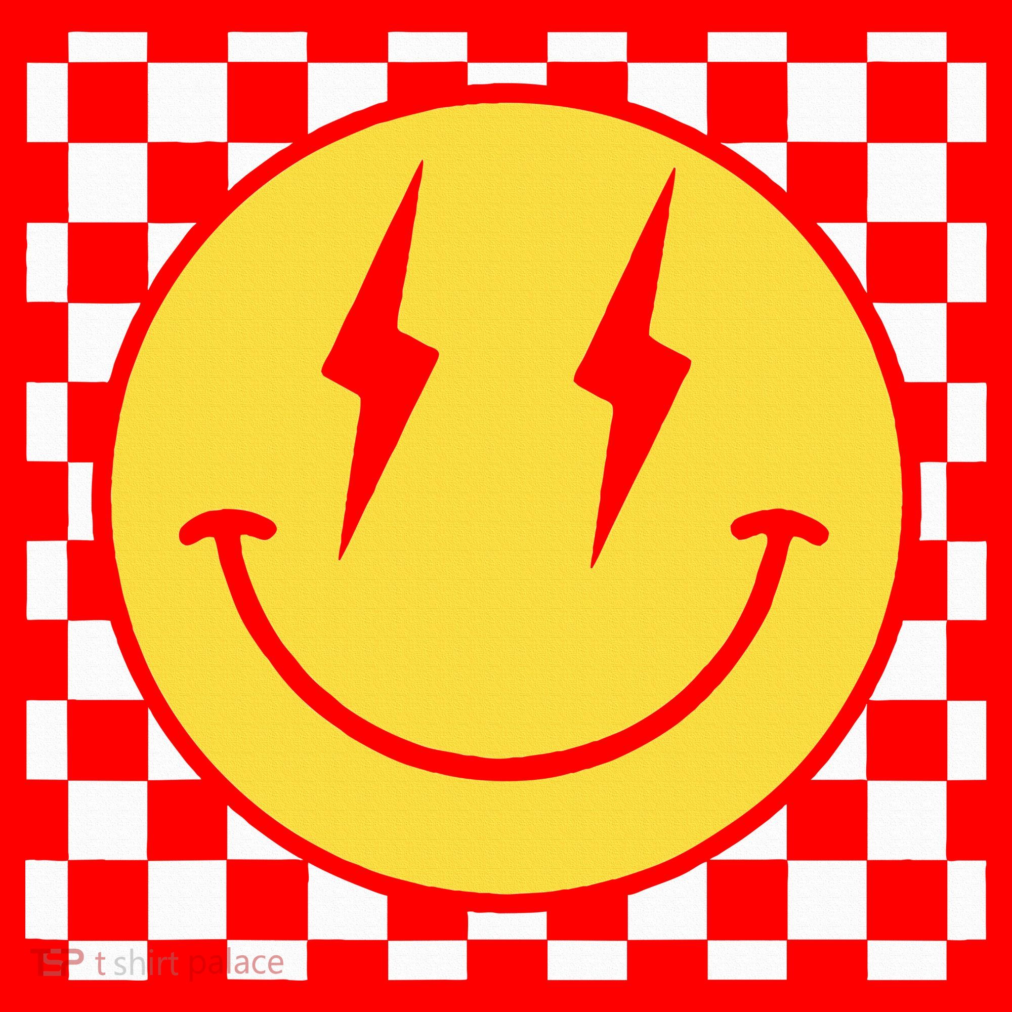 Retro Happy Face Distressed Checkered Pattern Smile Face Santa Hat
