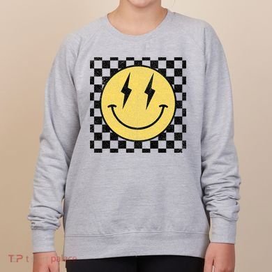 Retro Happy Face Checkered Pattern Smile Face Women's Sweatshirt