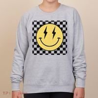 Retro Happy Face Checkered Pattern Smile Face Women's Sweatshirt thumb 0