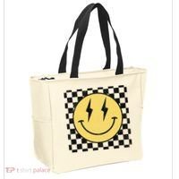 Retro Happy Face Checkered Pattern Smile Face Tote Bag thumb 2