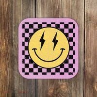 Retro Happy Face Checkered Pattern Smile Face Coaster thumb 0