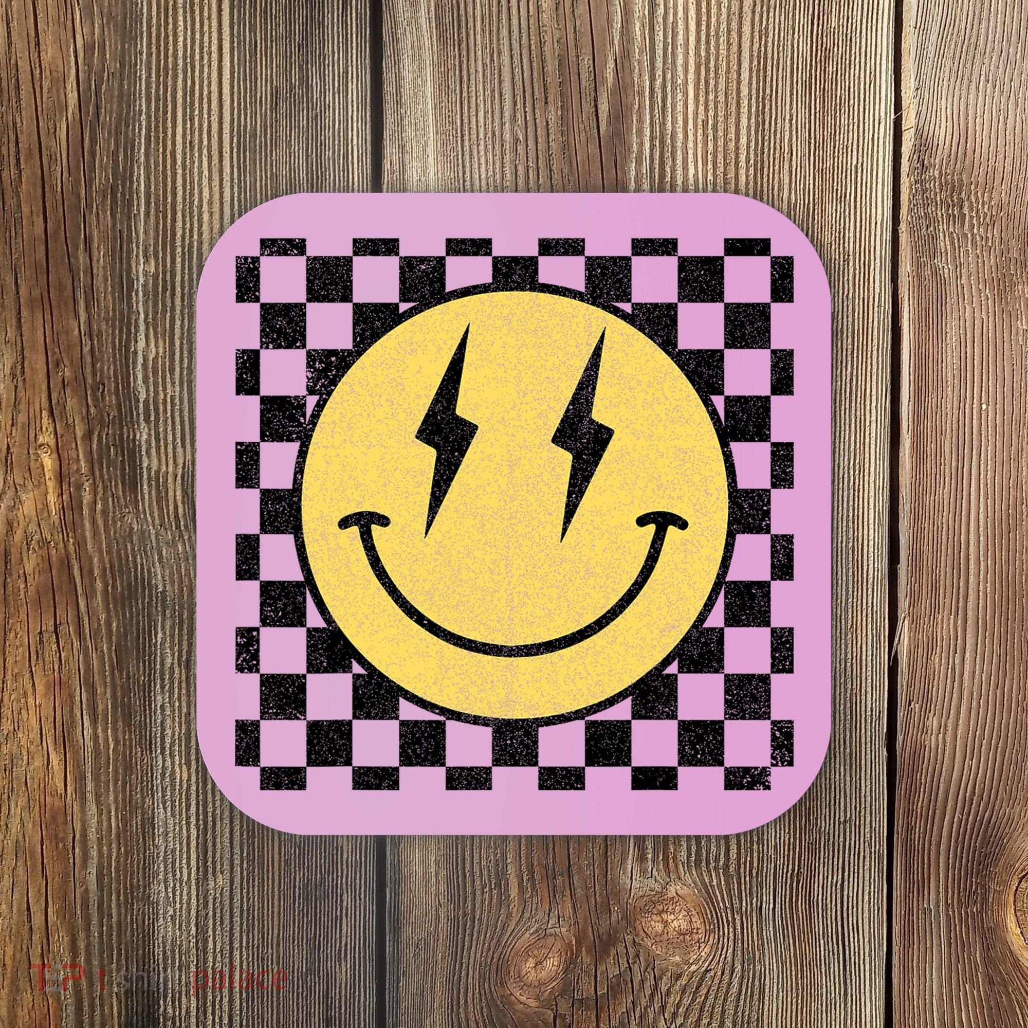 Retro Happy Face Checkered Pattern Smile Face Coaster