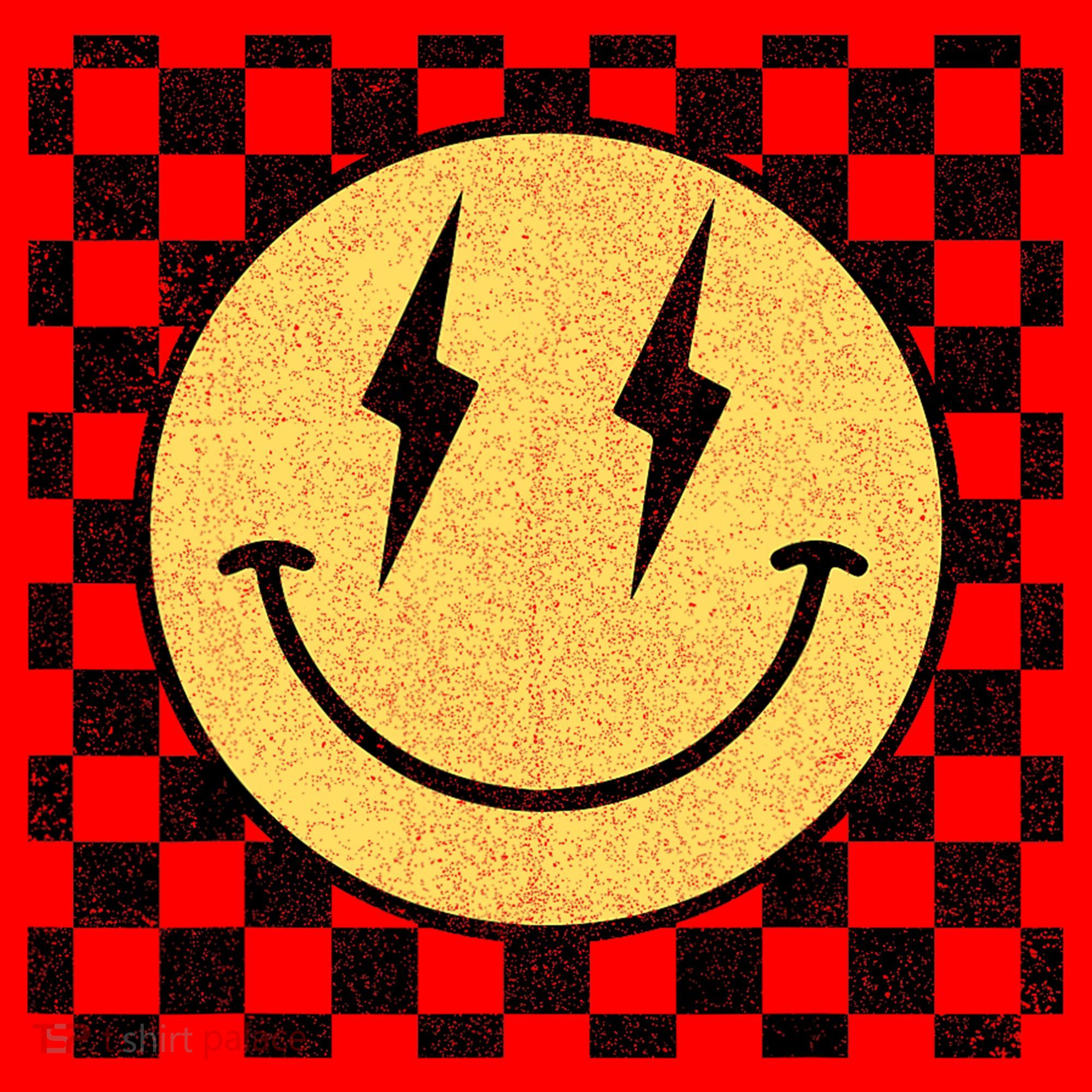 Retro Happy Face Checkered Pattern Smile Face Santa Hat