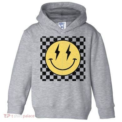 Retro Happy Face Checkered Pattern Smile Face Toddler Hoodie