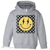 Retro Happy Face Checkered Pattern Smile Face Toddler Hoodie thumb 0