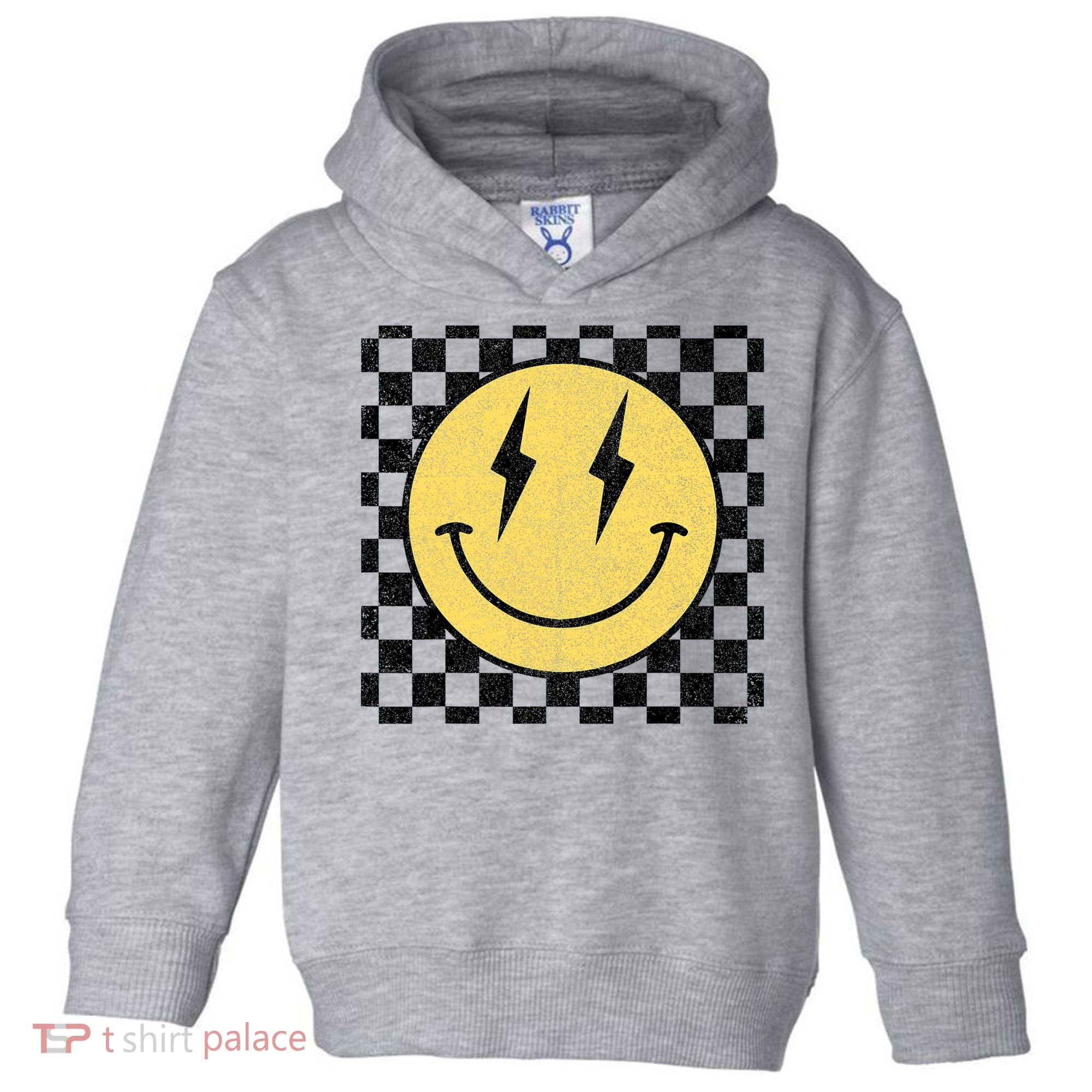 Retro Happy Face Checkered Pattern Smile Face Toddler Hoodie