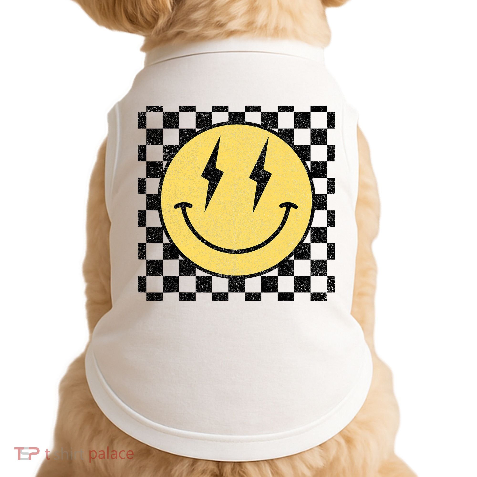 Retro Happy Face Checkered Pattern Smile Face Doggie Tank