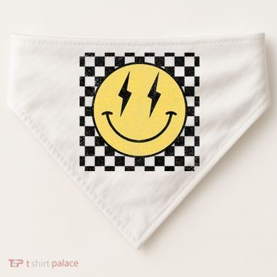 Retro Happy Face Checkered Pattern Smile Face USA-Made Doggie Bandana