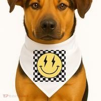 Retro Happy Face Checkered Pattern Smile Face USA-Made Doggie Bandana thumb 1