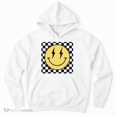 Retro Happy Face Checkered Pattern Smile Face Hoodie