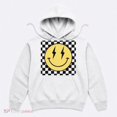 Retro Happy Face Checkered Pattern Smile Face Hoodie